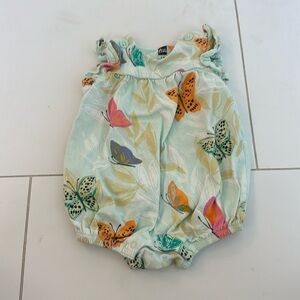 Tea collection butterfly baby girl romper ruffled sleeve 3/6 teal
